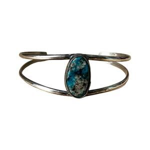 Vintage Sterling Silver and Turquoise Cuff Bracelet, Delicate Turquoise Cuff
